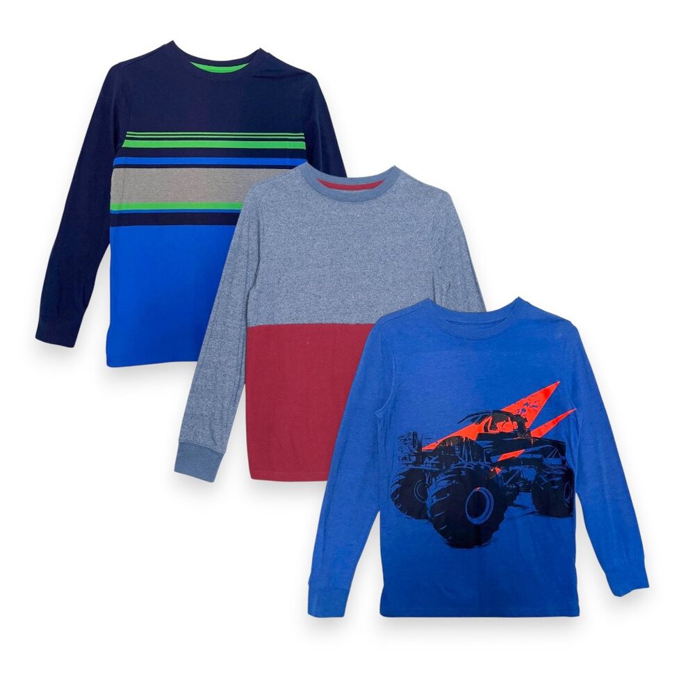 3 Pk Big Boys Colorblock Striped Long Sleeve Graphic T-Shirt Bundle Size L 12-14